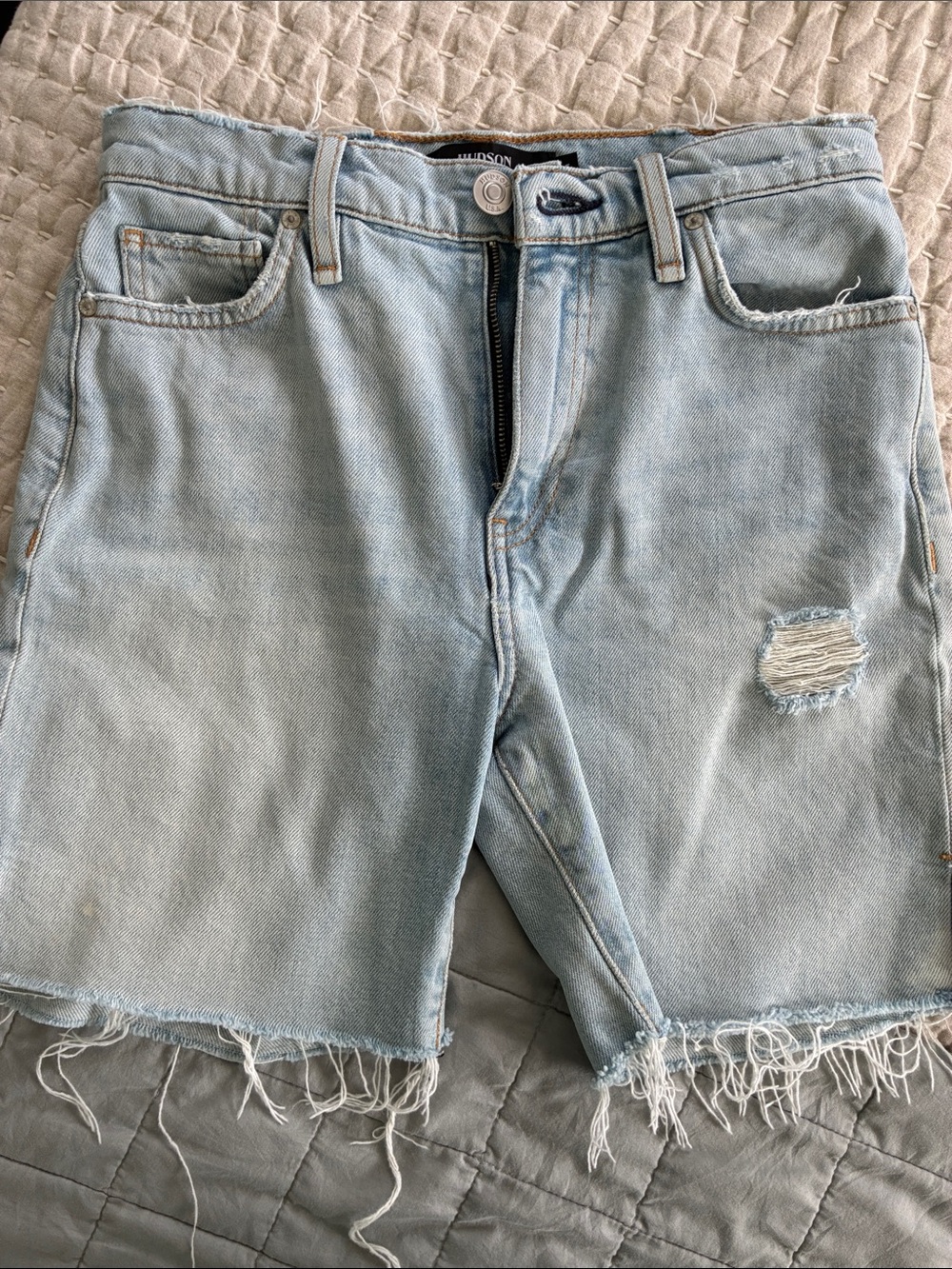Hudson Jeans Light Blue Denim Shorts with Contrast Stitching